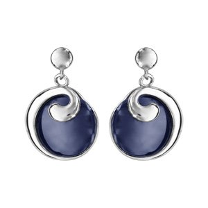 boucles d'oreilles pendantes en argent rhodié rond en céramique bleu marine avec moitié du tour lisse et fermoir poussette