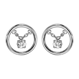 Boucles d’oreilles en argent rhodié cercle 1 oxyde blanc serti pendant et fermoir poussette