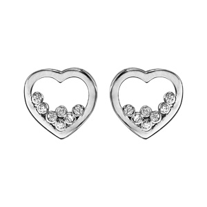 Boucles d’oreilles en argent rhodié coeur 7 oxydes blancs sertis fermoir poussette