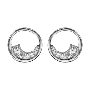 Boucles d'oreilles en argent rhodié cercle oxydes blancs sertis et fermoir poussette