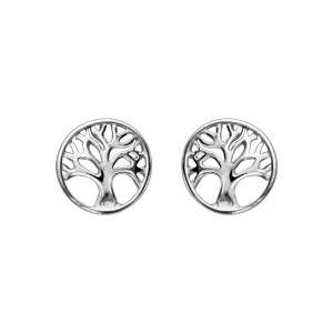 Boucles d’oreilles en argent avec arbre de vie ajouré et fermoir poussette