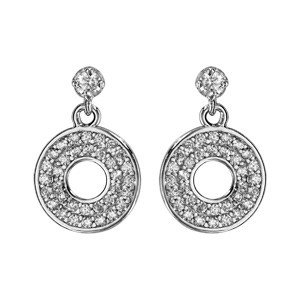 Boucles d’oreilles en argent rhodié pendantes cercle percé oxydes blancs sertis fermoir à poussette