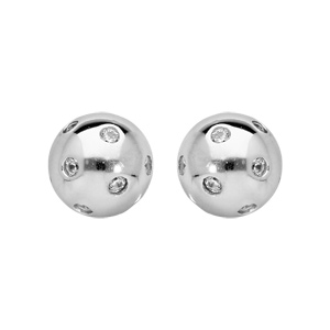 Boucles d'oreille en argent rhodié boules oxydes blancs et fermoir poussette