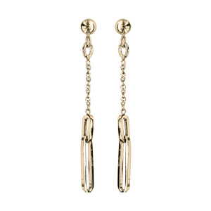 Boucles d’oreille en argent et dorure jaune chaînette avec rectangle suspendu