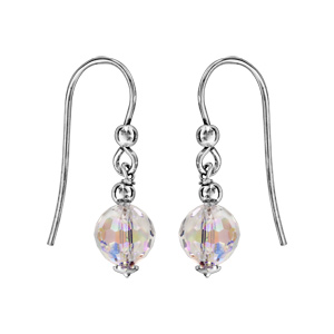 Boucles d’oreilles pendantes en argent rhodié avec boule cristal facettée fermoir crochet