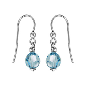Boucles d'oreilles pendantes en argent rhodié avec boule cristal bleu ciel facettée fermoir crochet