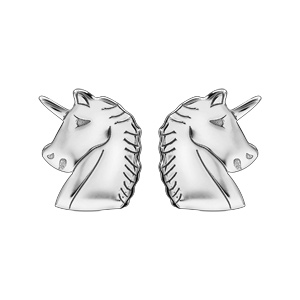 Boucles d’oreilles en argent rhodié tête de licorne et fermoir poussette