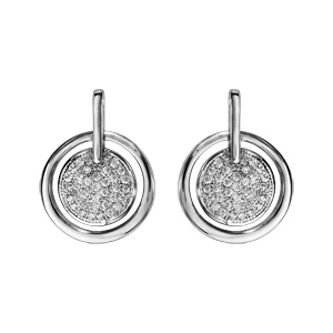 Boucles d'oreilles en argent rhodié rondelle oxydes blancs sertis et fermoir poussette