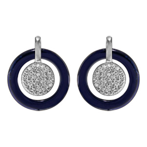 Boucles d'oreilles pendantes en argent rhodié pastilles oxydes blancs sertis et contour céramique bl