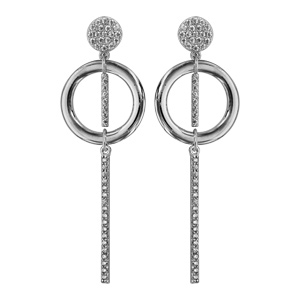 Boucles d’oreille pendantes en argent rhodié avec 1 anneau et baguettes ornées d’oxydes blancs fermoir poussette