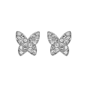 Boucles d’oreilles en argent rhodié papillon pavé d’oxydes blancs sertis et fermoir poussette