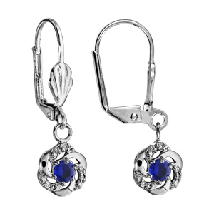 Boucles d’oreilles en argent rhodié fleur suspendue avec oxyde bleu foncé et fermoir dormeuse
