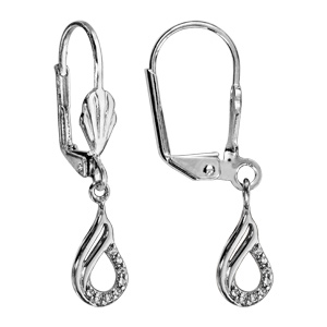 Boucles d’oreilles en argent rhodié dormeuse goutte oxyde blanc serti