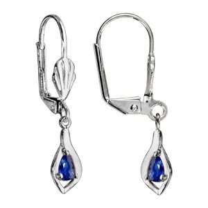 Boucles d’oreilles en argent rhodié losange suspendu avec oxyde bleu foncé et fermoir dormeuse
