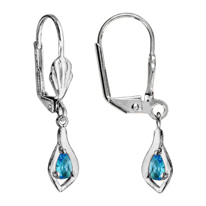 Boucles d’oreilles en argent rhodié losange suspendu avec oxyde bleu clair et fermoir dormeuse