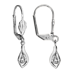 Boucles d’oreilles en argent rhodié pendant avec oxyde blanc serti et fermoir dormeuse