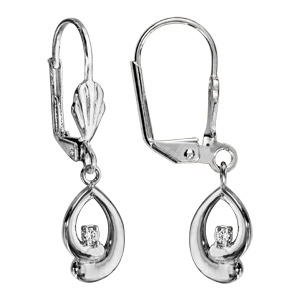 Boucles d'oreilles en argent rhodié forme goutte suspendue avec oxyde blanc serti et fermoir dormeus