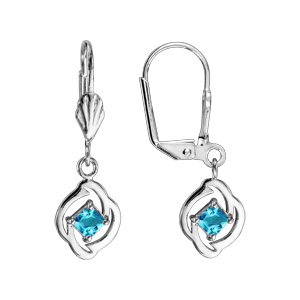 Boucles d’oreilles en argent rhodié carré suspendu avec oxyde bleu ciel et fermoir dormeuse