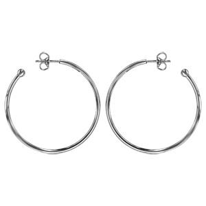 Créoles en Argent rhodié tube lisse 35mm et fermoir poussette