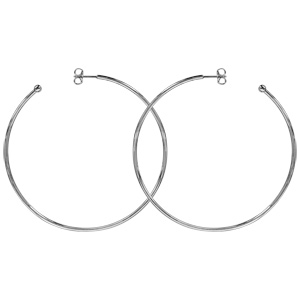 Créoles en argent rhodié tube lisse 64 mm et fermoir poussette