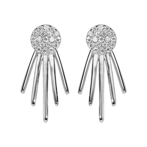 Boucles d'oreille en argent rhodié rayons de soleil oxydes blancs sertis et fermoir poussette