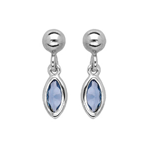 Boucles d'oreille pendantes en argent rhodie avec navette bleu moyen et fermoir poussette