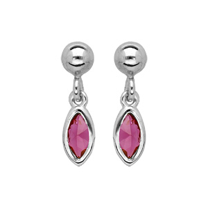 Boucles d’oreille pendantes en argent rhodie avec navette rouge et fermoir poussette
