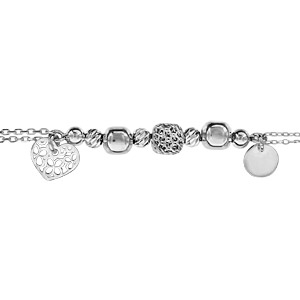 Bracelet argent rhodié motifs et pampilles 16+3cm