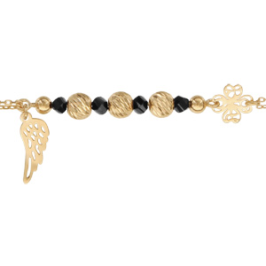 Bracelet en argent et dorure jaune chaîne avec boules diamantées pierres noires et aile d'ange - lon