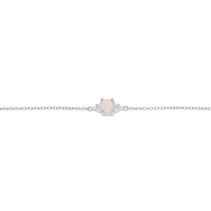 Bracelet en argent rhodié chaîne avec Opale véritable et barre d’oxydes blancs sertis 16+3cm