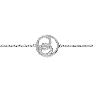 Bracelet en argent rhodié chaîne avec cercles et oxydes blancs sertis 16+2cm