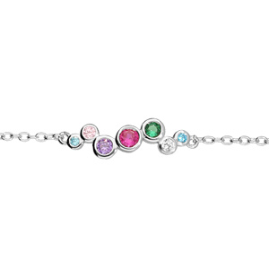 Bracelet en argent rhodié chaîne avec oxydes sertis multicouleur 15+3cm