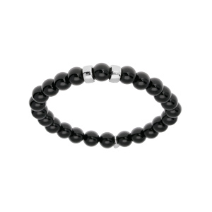 Bracelet extensible en argent platiné avec boules Onyx véritable et 2 charms à graver
