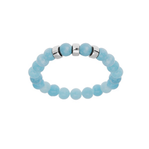 Bracelet extensible en argent platiné avec boules Jade bleu véritable et 3 charms à graver