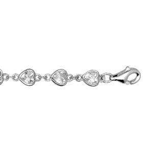 Bracelet en argent rhodié navettes forme de coeurs avec oxydes blancs sertis 16+3cm