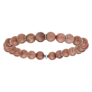 Bracelet extensible avec boule d'Agate rose et rondelles en argent rhodié