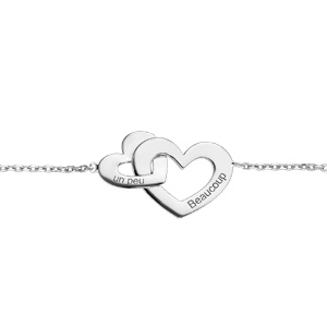 Bracelet en argent rhodié chaîne double coeur « un peu, beaucoup » longueur 16+2cm