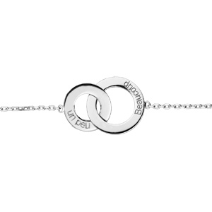 Bracelet en argent rhodié chaîne avec 2 cercles entrelacés un peu, beaucoup longueur 16+2cm