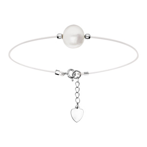 Bracelet en argent rhodié fil transparent avec perle d’eau douce longueur 18+4cm