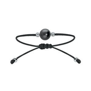 Bracelet en argent rhodié cordon réglable noir avec Perle de culture de tahiti noire 7mm
