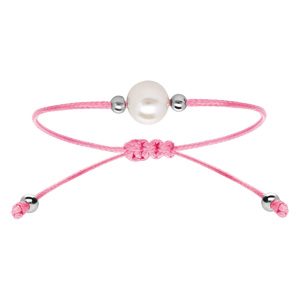 Bracelet en argent rhodié cordon réglable rose avec perle d'eau douce