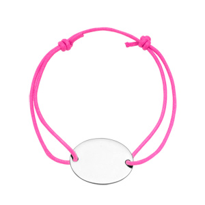 Bracelet en argent cordon coulissant rose avec plaque ovale à graver