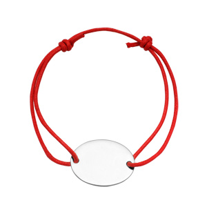 Bracelet en argent cordon coulissant rouge avec plaque ovale à graver