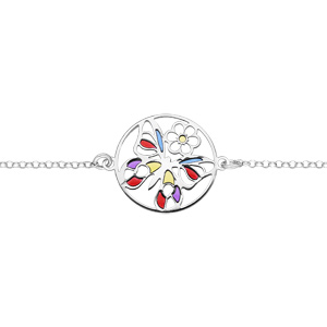 Bracelet en argent rhodié chaîne avec papillon résine longueur 16+3cm