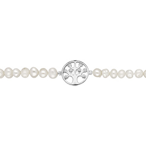 Bracelet en perles d’eau douce avec arbre de vie en argent rhodié longueur 17+4cm