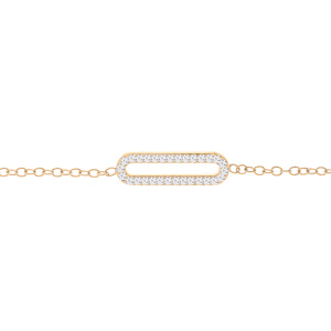 Bracelet en argent et dorure jaune chaîne avec rectangle pavé d'oxydes blancs sertis 16+3cm