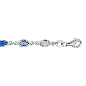Bracelet en argent rhodié avec oxydes dégradés de bleu et blancs en forme de navette longueur 16+3cm