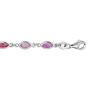Bracelet en argent rhodié avec oxydes dégradés de roses en forme de navette longueur 16+3cm
