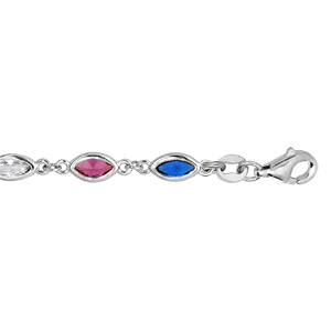 Bracelet en argent rhodié avec oxydes bleu, rose et blanc en forme de navette longueur 16+3cm