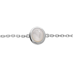 Bracelet en argent rhodié chaîne avec pastille en Nacre véritable 16+3cm